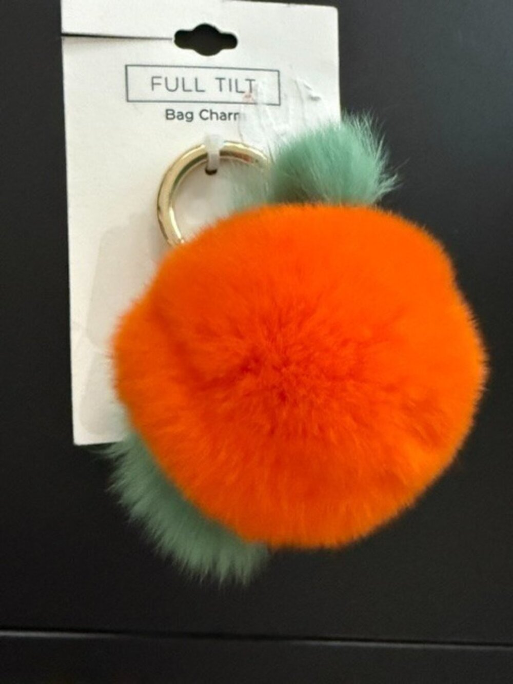 Full Tilt Faux Fur Pom Pom Bag Charm Keychain Orange Green Gold Puff Ball New